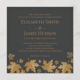 Invitación de boda de hojas de otoño doradas y gri