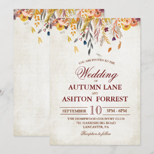 Invitación de boda de hojas de otoño rústicas
