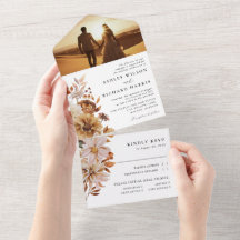 Invitación de Boda de Hojas de Otoño Todo en Uno