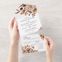 Invitación de Boda de Hojas de Otoño Todo en Uno