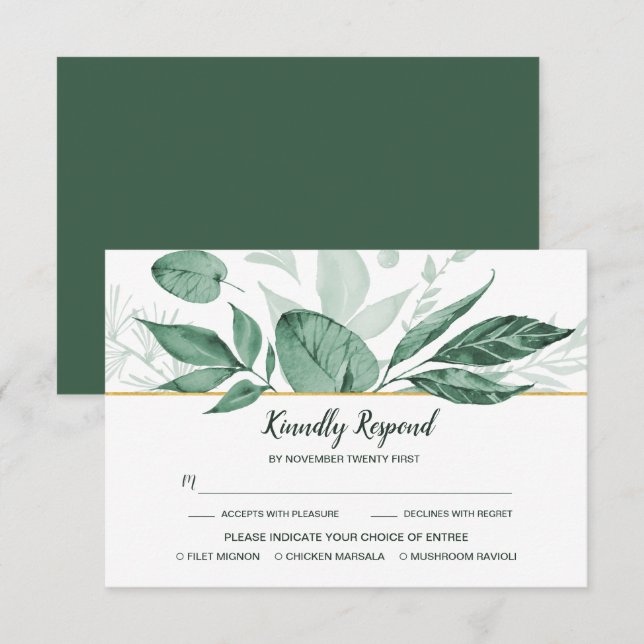 Invitación de boda de hojas silvestres de acuarela (Anverso / Reverso)