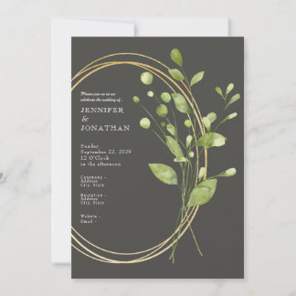 Invitación de boda de hojas verdes acuarela de pri