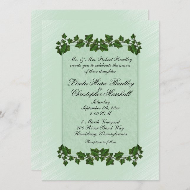 Invitación de boda de hojas verdes y menta (Anverso / Reverso)