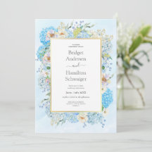 Invitación de boda de hortensia azul elegante