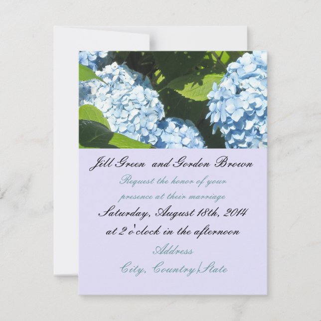 Invitación de Boda de Hortensia Azul Soleado (Anverso)