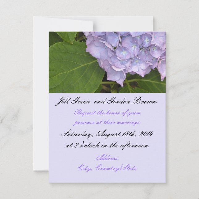Invitación de boda de Hortensia Morada Elegante (Anverso)