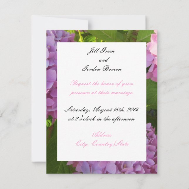 Invitación de boda de Hortensia Rosa (Anverso)