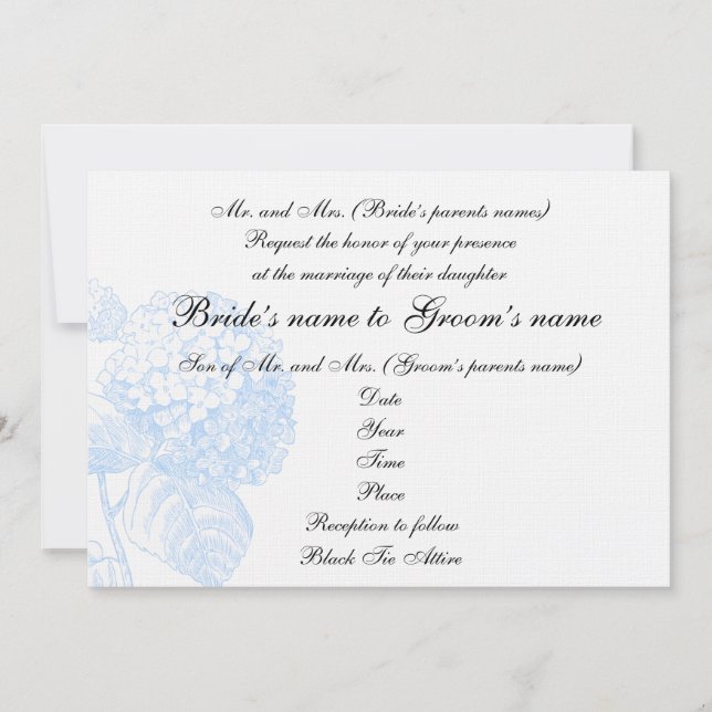 Invitación de Boda de Hortensias (Anverso)