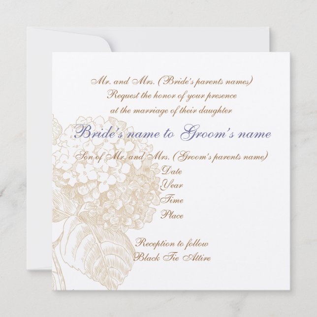 Invitación de Boda de Hortensias (Anverso)