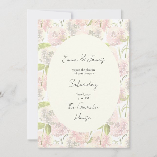 Invitación de boda de hortensias (Anverso)