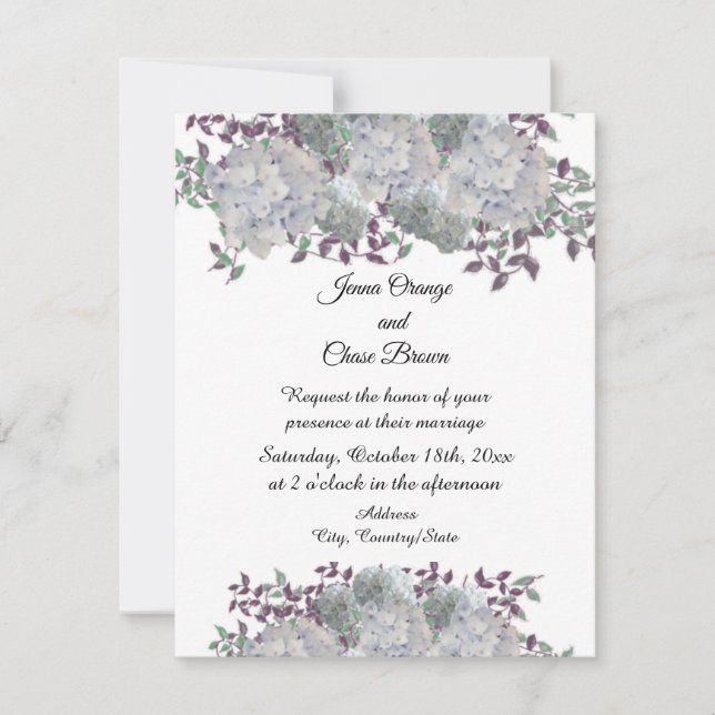 Invitación de boda de hortensias azul pálido rústi (Anverso)