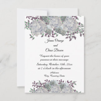 Invitación de boda de hortensias azul pálido rústi