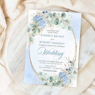 Invitación de boda de hortensias azules botánicas