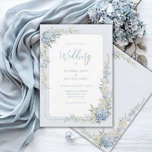Invitación de boda de hortensias azules florales e