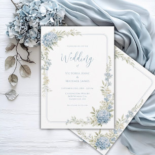 Invitación de boda de hortensias azules florales e