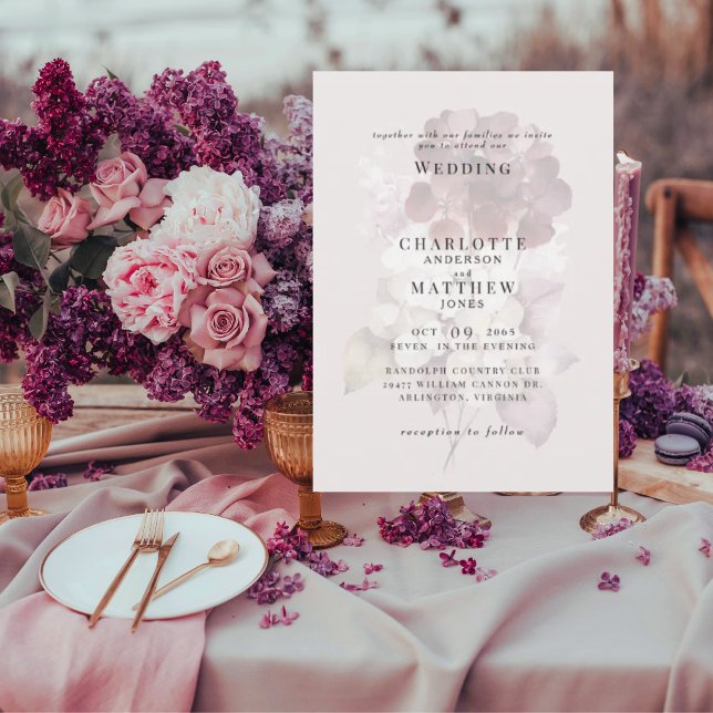 Invitación de boda de Hortensias de Borgoña de Inv (Subido por el creador)