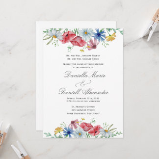 Invitación de boda de iglesia con acuarela floral