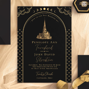Invitación de boda de iglesia vintage mística deco