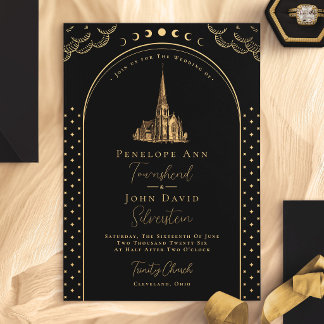 Invitación de boda de iglesia vintage mística deco