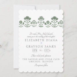 Invitación de boda de impresión botánica verde hie