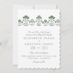 Invitación de boda de impresión botánica verde hie