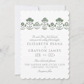 Invitación de boda de impresión botánica verde hie