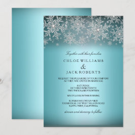 Invitación de boda de invierno azul copo de nieve 
