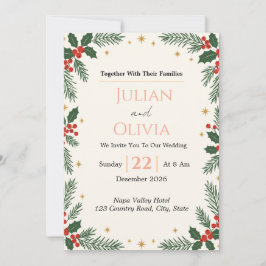 Invitación de boda de invierno con bayas de acebo