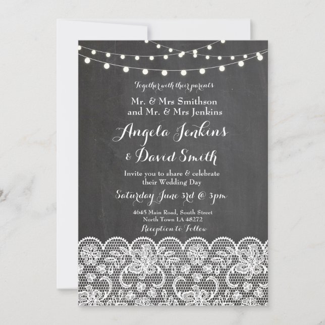 Invitación de boda de invierno con luces de pizarr (Anverso)