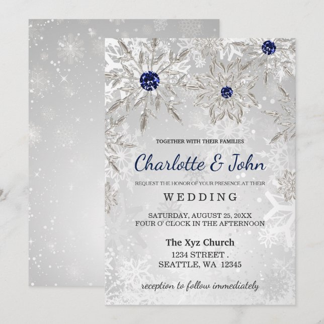 invitación de boda de invierno copos de nieve mari (Anverso / Reverso)
