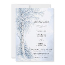 Invitación de boda de invierno de abedul congelado