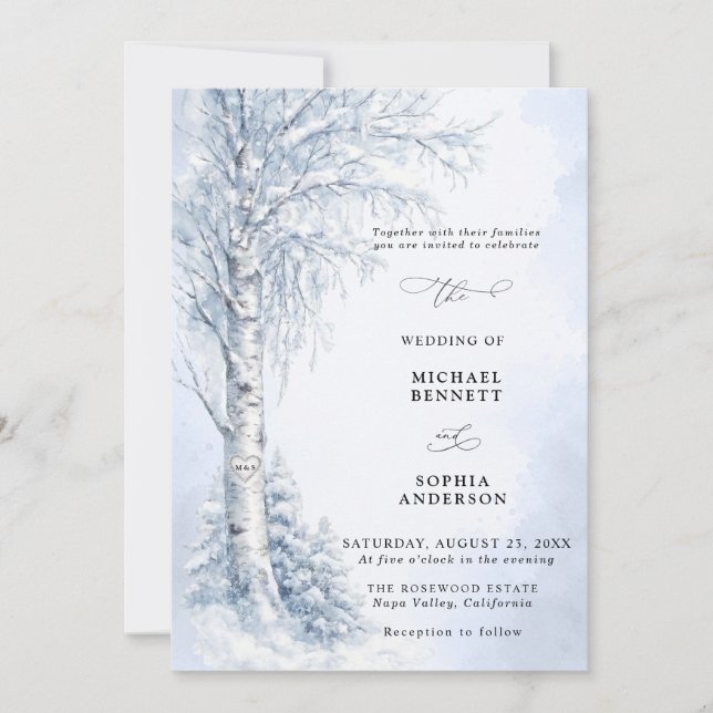 Invitación de boda de invierno de abedul congelado (Anverso)