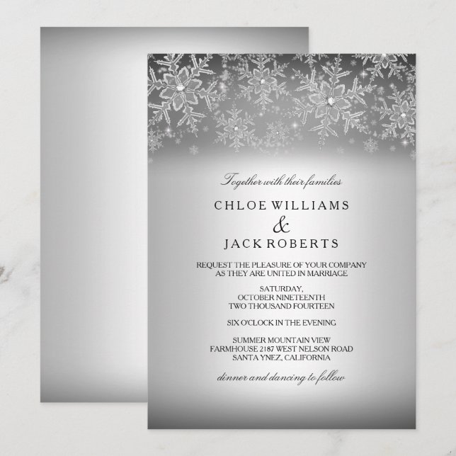 Invitación de boda de invierno de copo de nieve de (Anverso / Reverso)