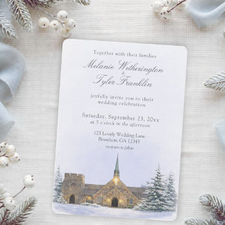 Invitación de boda de invierno de la capilla de pi