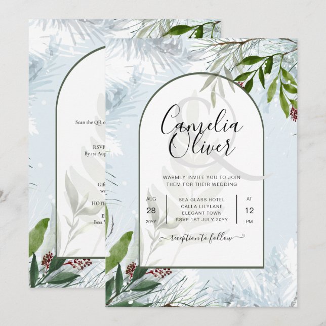Invitación de boda de invierno de LeahG azul aguam (Anverso / Reverso)