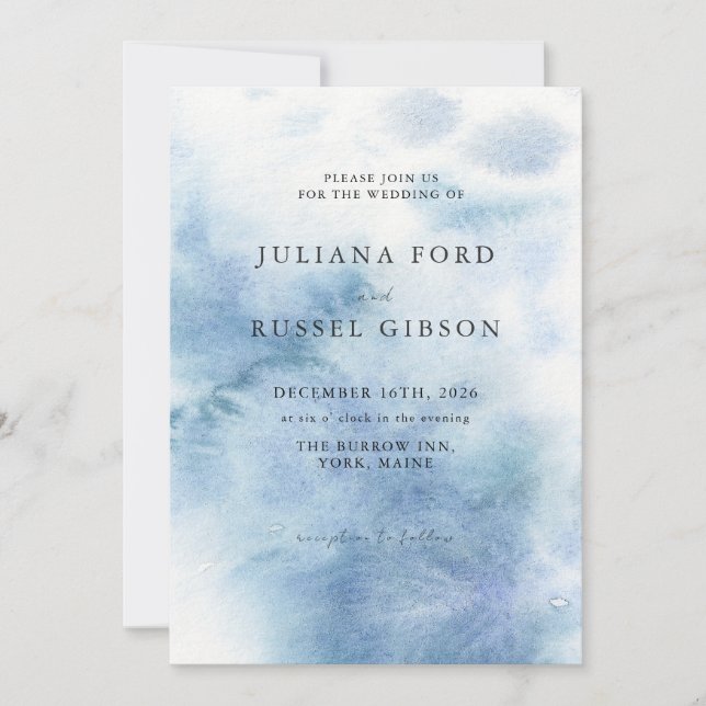 Invitación de boda de invierno en acuarela azul po (Anverso)