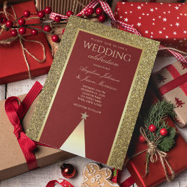 Invitación de boda de invierno en oro y borgoña
