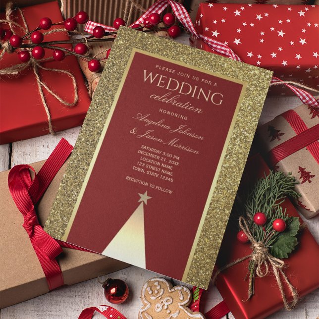 Invitación de boda de invierno en oro y borgoña (Subido por el creador)
