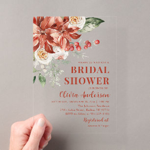 Invitación de Boda de Invierno Floral Roja de Navi