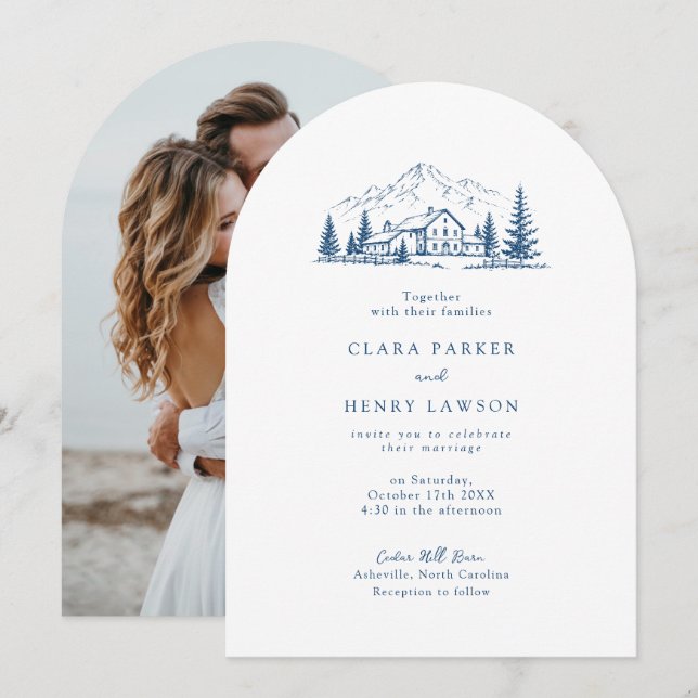 Invitación de boda de invierno naval arqueada (Anverso / Reverso)