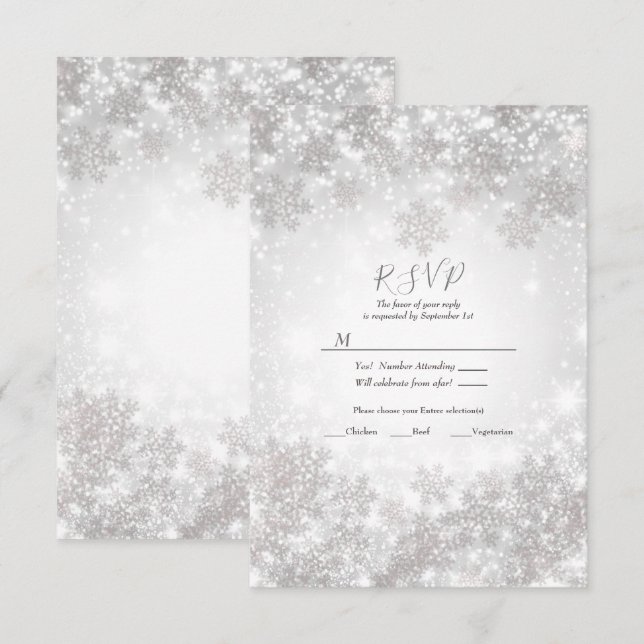 Invitación de Boda de Invierno Paisaje Nevado Copo (Anverso / Reverso)