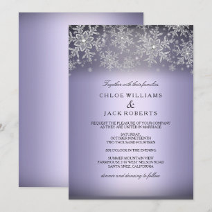 Invitación de boda de invierno púrpura copo de nie