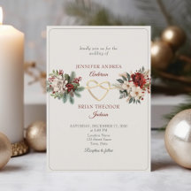 Invitación de boda de invierno roja verde rústica