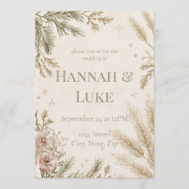 Invitación de boda de invierno rústica boho con ni