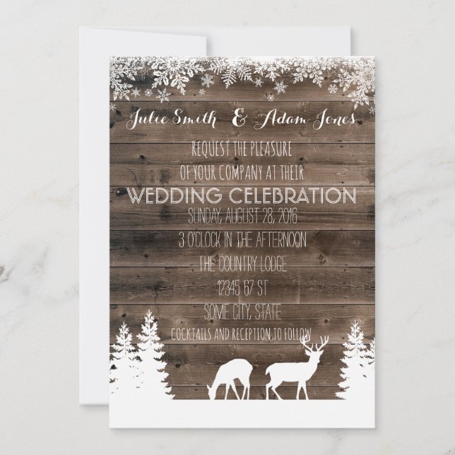 Invitación de boda de invierno rústica - Ciervo (Anverso)