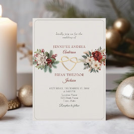 Invitación de boda de invierno rústica roja verde