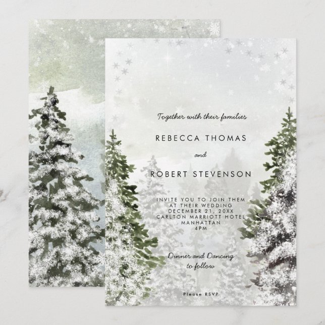 invitación de boda de invierno rústico (Anverso / Reverso)