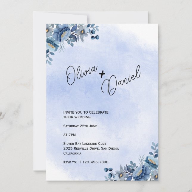 Invitación de boda de jardín azul chic (Anverso)