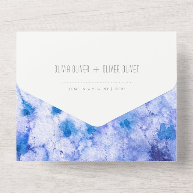 Invitación de Boda de Jardín Azul de Invierno Todo (Reverso )