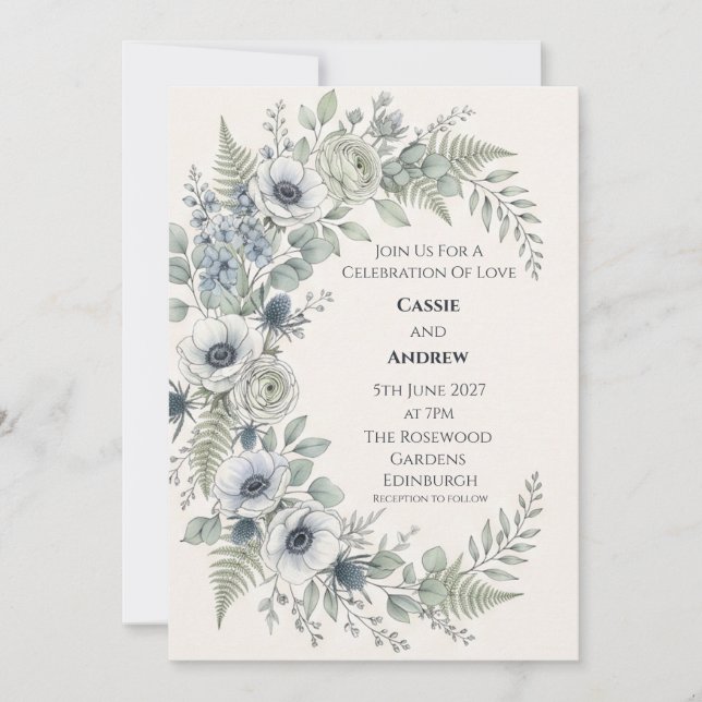 Invitación de boda de jardín Blue Chinoiserie (Anverso)